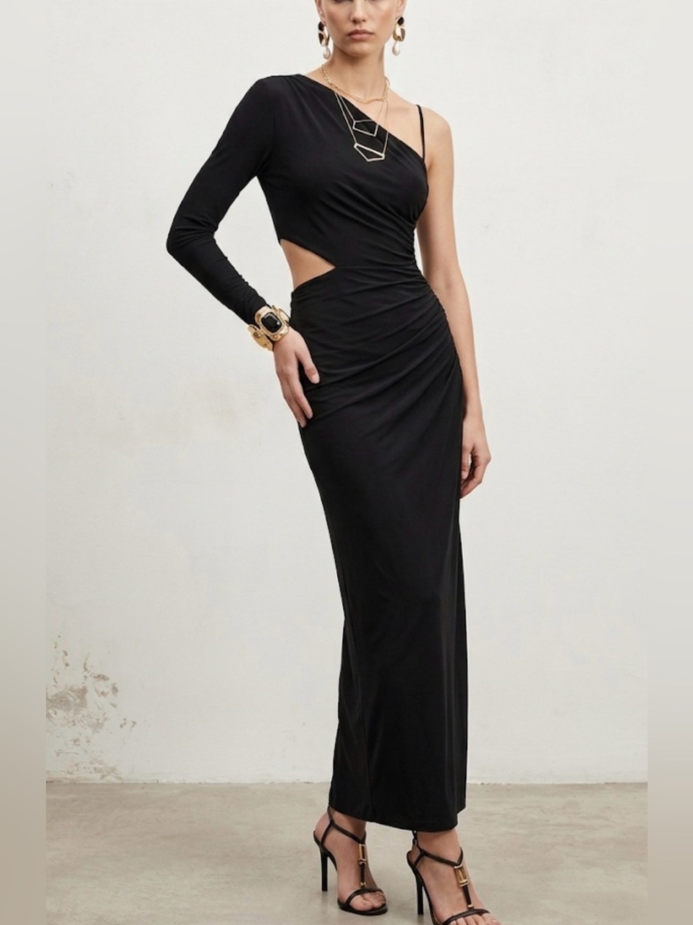 Abercrombie & Fitch Black One-Shoulder Cutout Maxi Dress